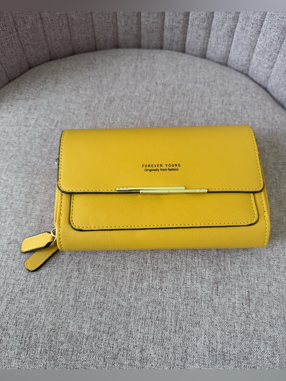 Forever Young Bright Yellow Women's Wallet Clutch with Gold Accent